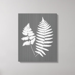 Toile Fronds de fougères, blanc sur gris charbon / gris