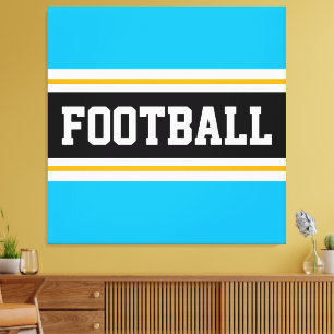 Toile Fun FOOTBALL Sky Blue Black White Yellow Strips