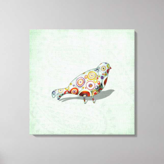 Toile Funky Little Whimsical Doodle Bird Paisley Green (Recto)