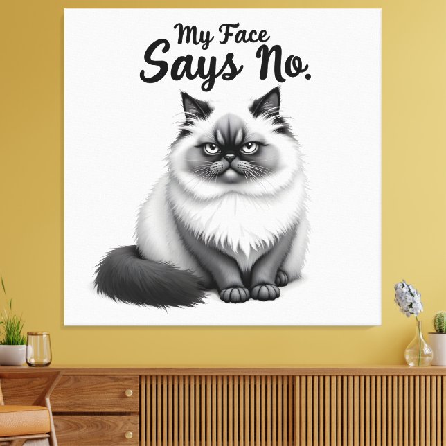 Toile Funny Cat Face Illustration – Minimal Cute Cat Art (Insitu(Salon))