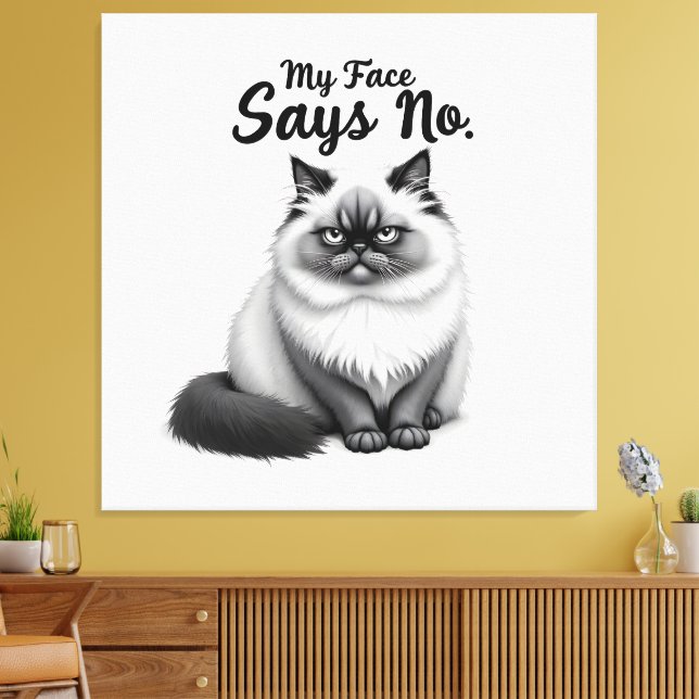 Toile Funny Cat Face Illustration – Minimal Cute Cat Art (Insitu(Salon))