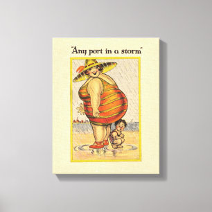 Toile Funny Fat Lady sur la plage