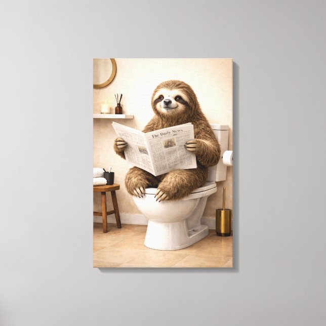 Toile Funny Sloth Reading Newspaper Bathroom Humor (Recto)