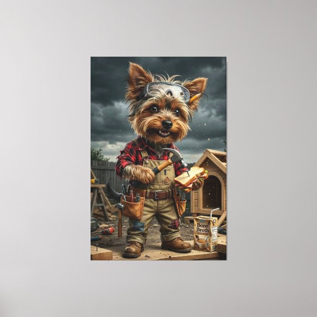 Toile Funny Yorkie Construction Worker Poster – Playful  (Recto)