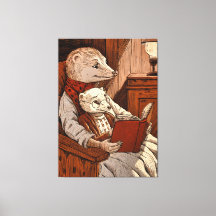 Furet lisant un libre à un jeune furet