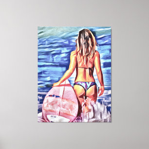 TOILE G-STRING BIKINI SURFER FILLE CANVAS ART IMPRIMER