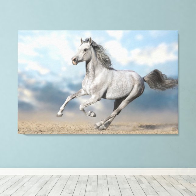 Toile Galeries de Chevaux Gris Arabe À Travers Le Paysag (Insitu (Plancher de Bois))