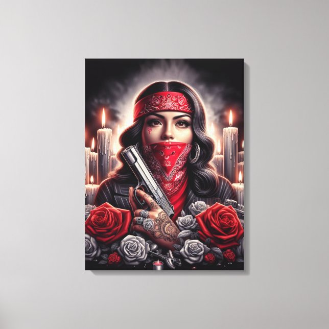 Toile Gangster Girl Hip hop chicano art graphique (Recto)