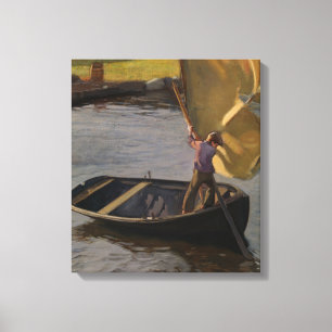 Toile Garçon en voilier sur la rivière (par Magnus Encke