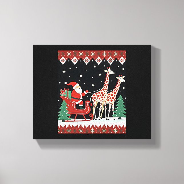 Toile Garçons Filles Père Noël Assis Girafe Chariot Laid (Recto)