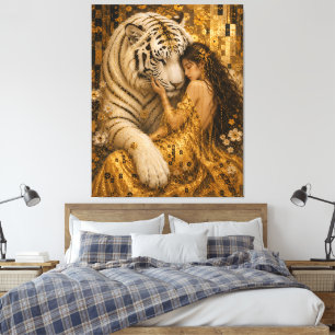 Toile Garde Fantastique du Tigre Blanc Doré Art Fantasti