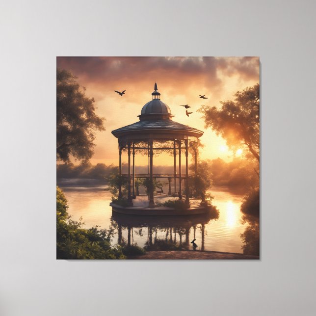 Toile Gazebo coucher de soleil sur le lac (Recto)