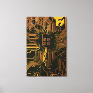 Toile Geek Sortie carte circuit électronique orange PCB