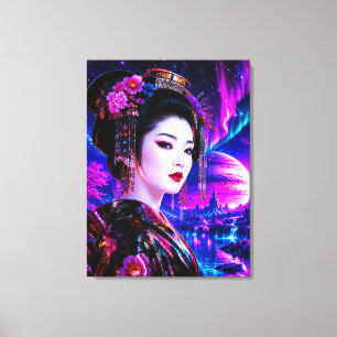 Toile Geisha cosmique dans un pays de rêve néon