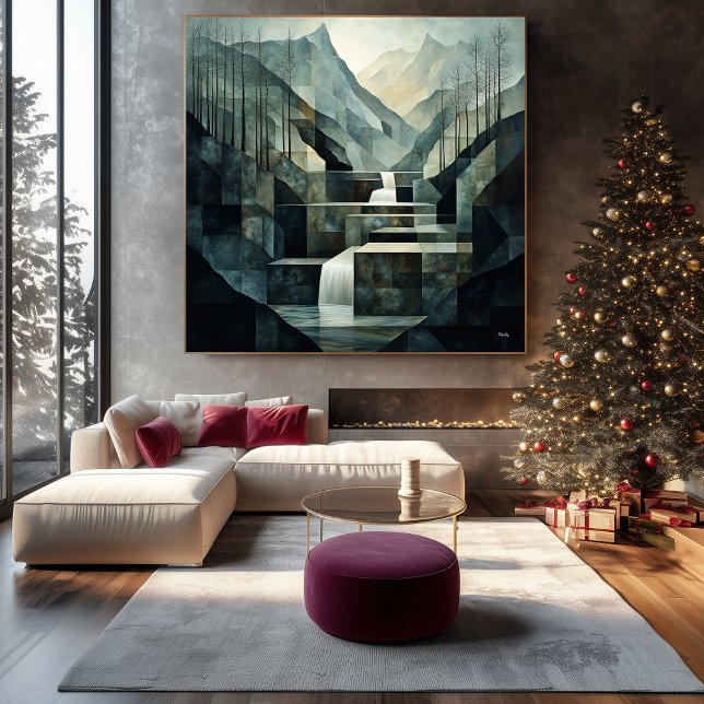 Toile Géométrie de cascade Abstraite monochromatique (Créateur téléchargé)