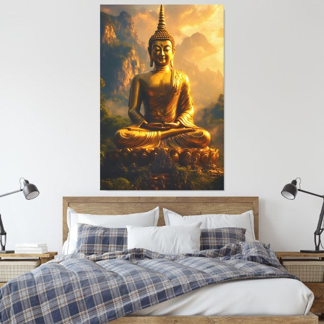 Toile Gilded Seated Buddha Under a Sunset Sky (Insitu(Chambre))