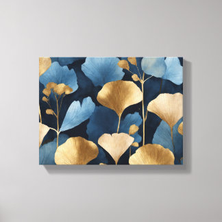 Toile Ginkgo bleu feuille or