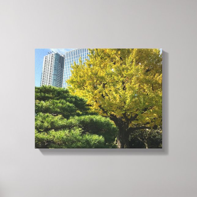 Toile Ginkgo jaune doré et pin (Recto)