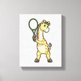 Toile Girafe au Tennis avec raquette de tennis