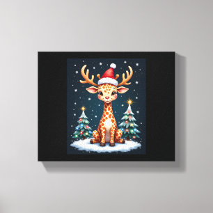 Toile Girafe Renne Chapeau Père Noël Arbre de Noël Drôle