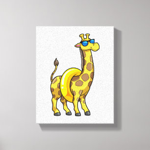 Toile Girafe sur la plage avec anneau de natation et lun