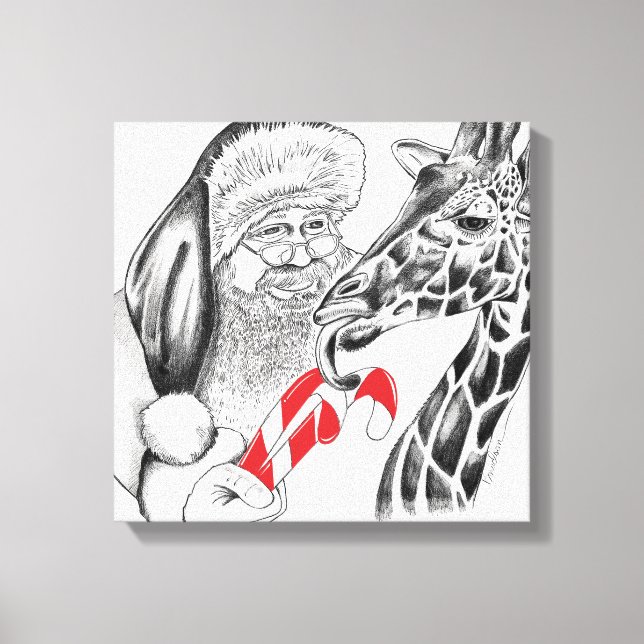 Toile Giraffe de Noël et Père Noël (Recto)