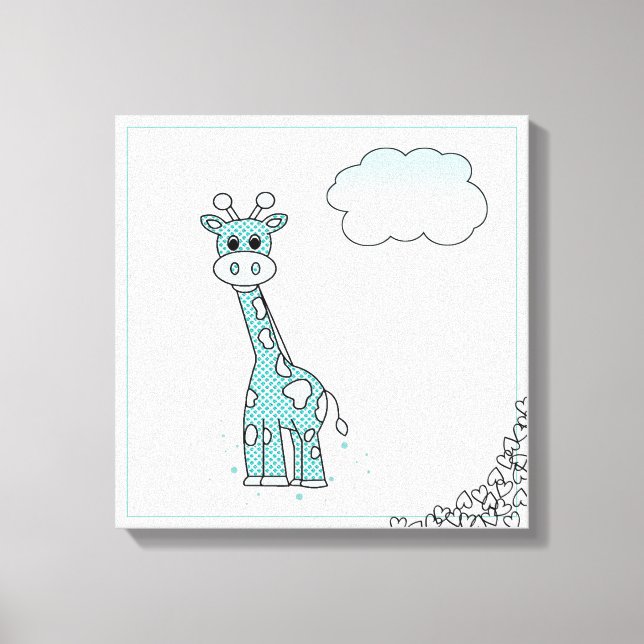 Toile Giraffe mignonne avec les coeurs et les nuages (Recto)