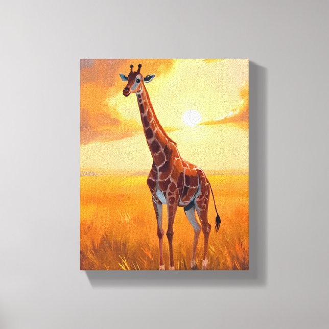 Toile Giraffe Safari Sunset Animal Painting (Recto)