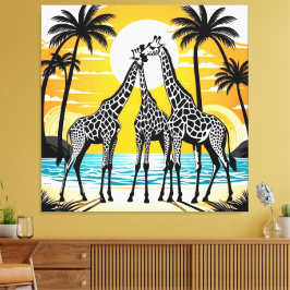 Toile Giraffes sur la plage