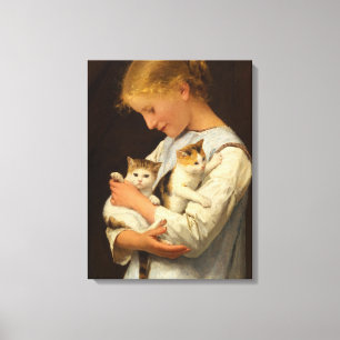 Toile Girl with Two Cats, 1888 par Albert Anker