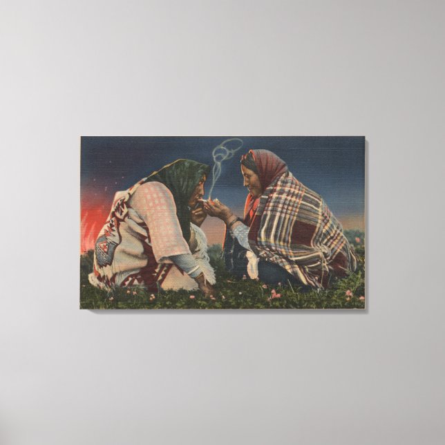 Toile Glacier, MT - Deux Autochtones Pieds-Noirs fument (Recto)