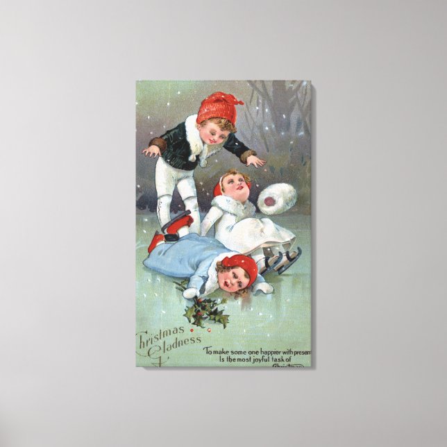 Toile Gladness de NoëlLes enfants de patinage sur glace  (Recto)