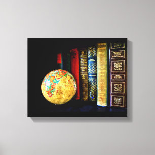 Toile Globe et livres vintages