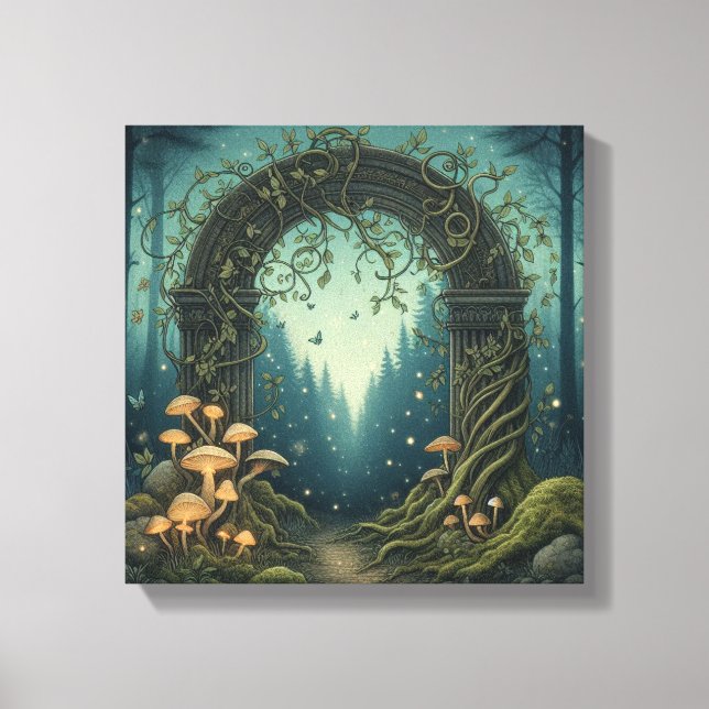 Toile Glowing Mushroom Portal in Indigo Twilight Forest (Recto)