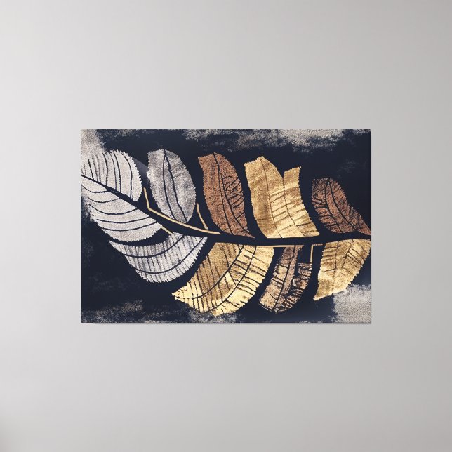 Toile Gold and Silver Metallic Leaves Elegant Botanical  (Recto)