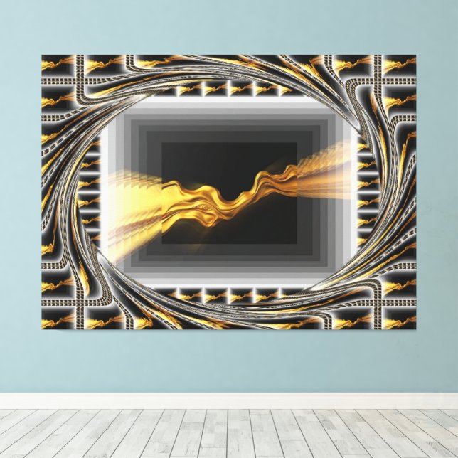 Toile Gold Black Monochrome Opulent Swirl Liquid Achempo (Insitu (Plancher de Bois))