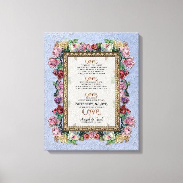 Toile Gold Brocade Floral Love est Mariage Personnalisé (Recto)