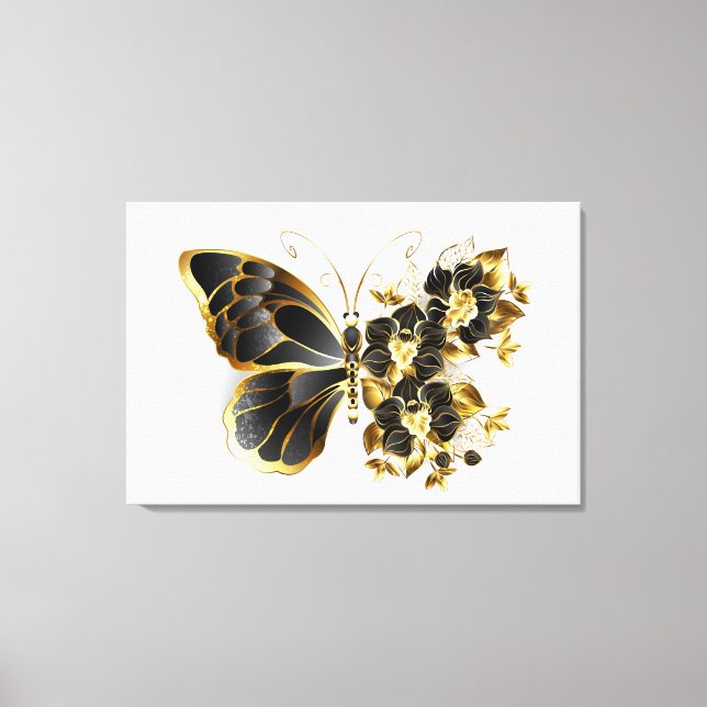 Toile Gold flower Butterfly with Black Orchid (Recto)