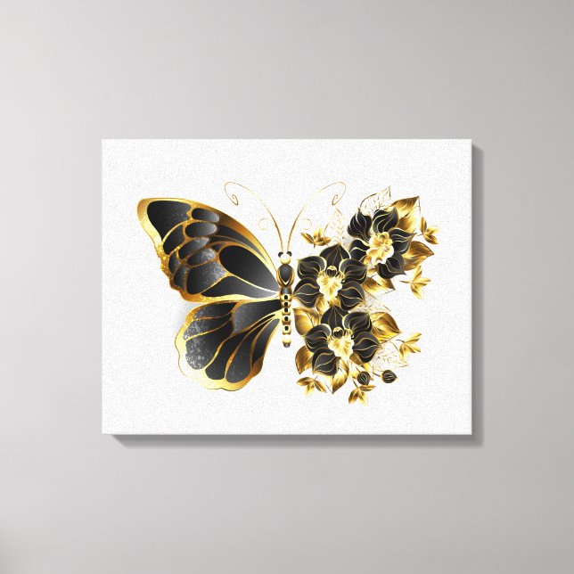 Toile Gold flower Butterfly with Black Orchid (Recto)