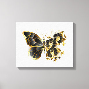 Toile Gold flower Butterfly with Black Orchid