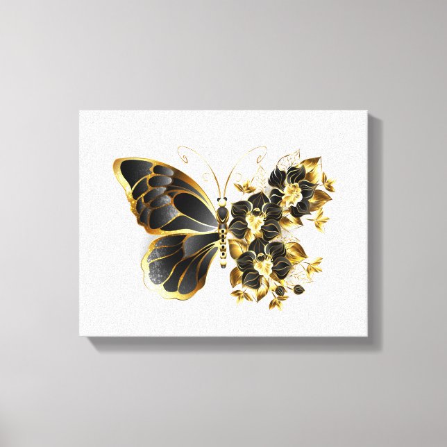 Toile Gold flower Butterfly with Black Orchid (Recto)