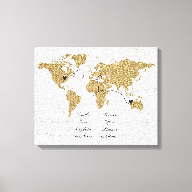 Toile Gold Foil World Map Relation longue distance (Recto)