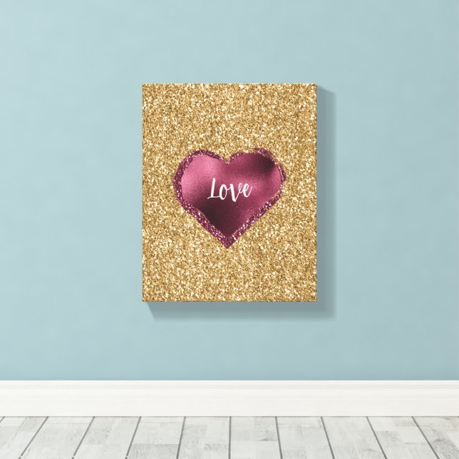 Toile Gold Glitter Burgundy Red Heart Love (Insitu (Plancher de Bois))