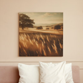 Toile Golden Autumn Meadow with Vintage Oak Trees View