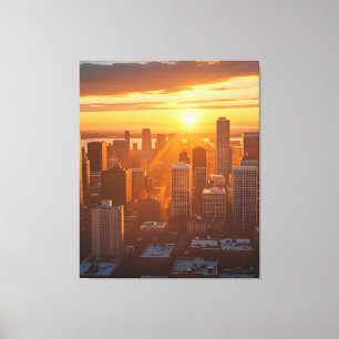Toile Golden City Sunset - Urban Skyline Silhouette Art