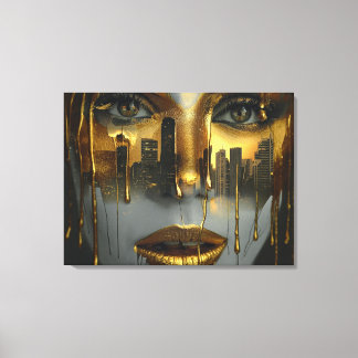 Toile Golden Face Surrealist City Urban Digital Art