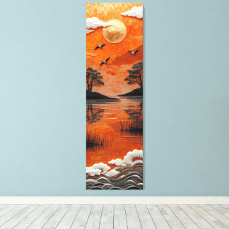Toile Golden Horizon Serenity Lake & Cranes Canvas Print