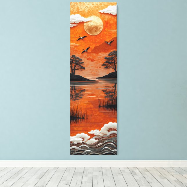 Toile Golden Horizon Serenity Lake & Cranes Canvas Print (Insitu (Plancher de Bois))