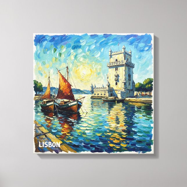 Toile Golden Lisbon Belem Tower Scene Canvas Art (Recto)
