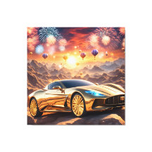 golden luxury car in a desert landscape